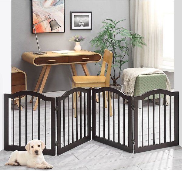 Unipaws 4 Panel Arched Top Dog Gate, Espresso, Medium slide 1 of 7