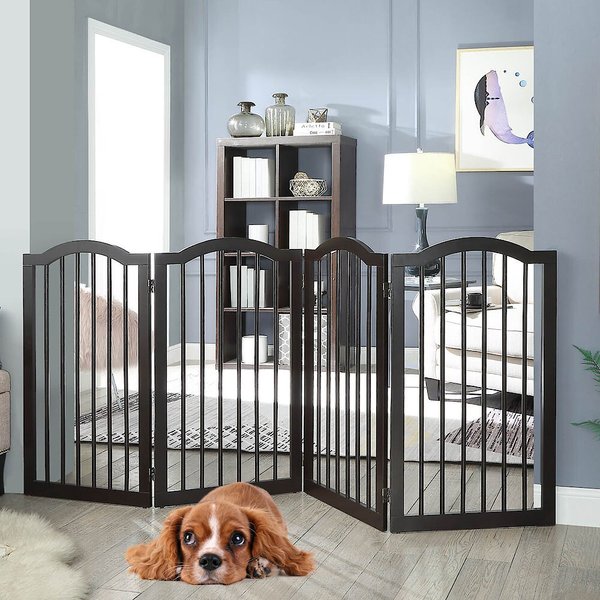 Unipaws 4 Panel Arched Top Dog Gate, Espresso, Large slide 1 of 8