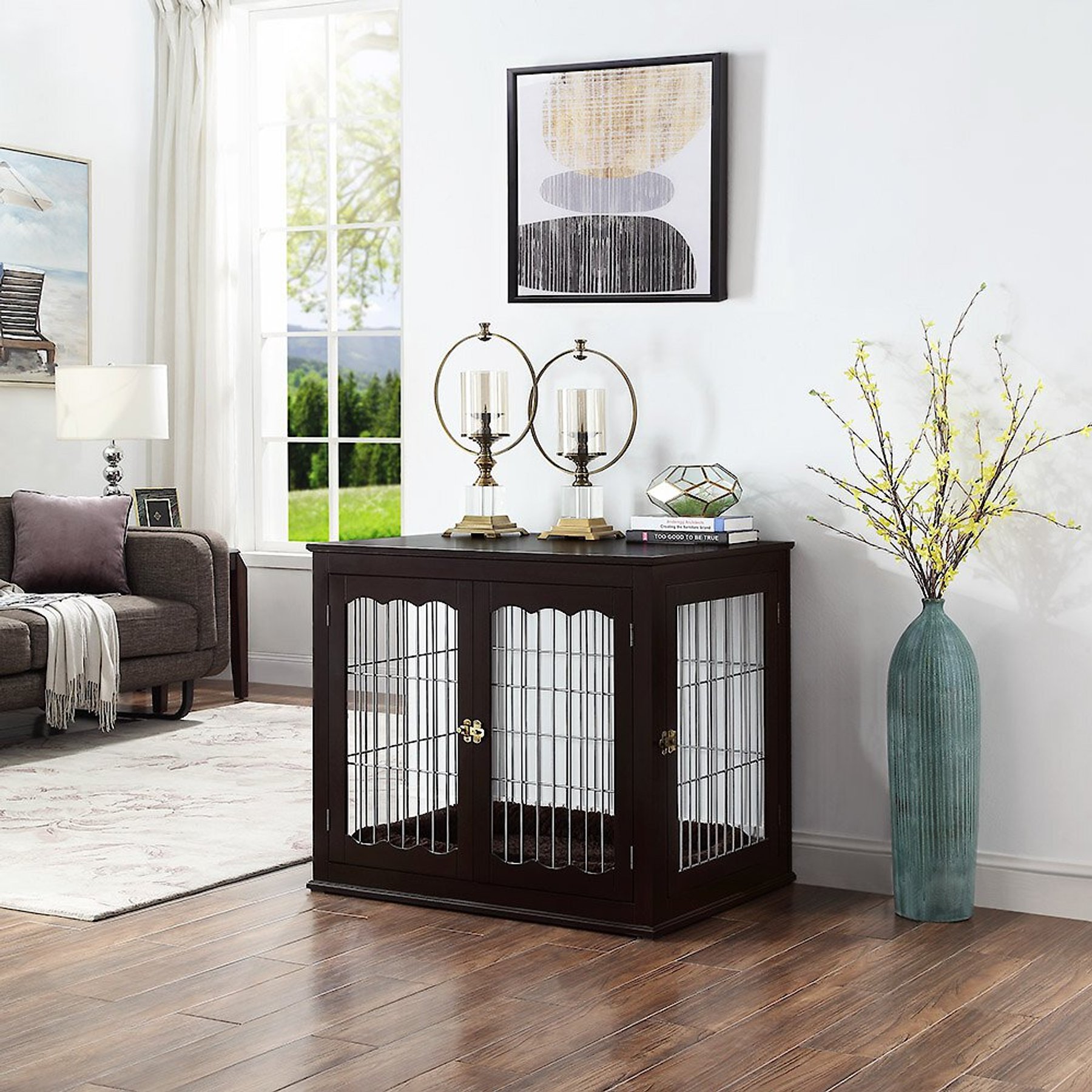 UNIPAWS End Table Wooden Dog Crate, Espresso, 36.2 inch