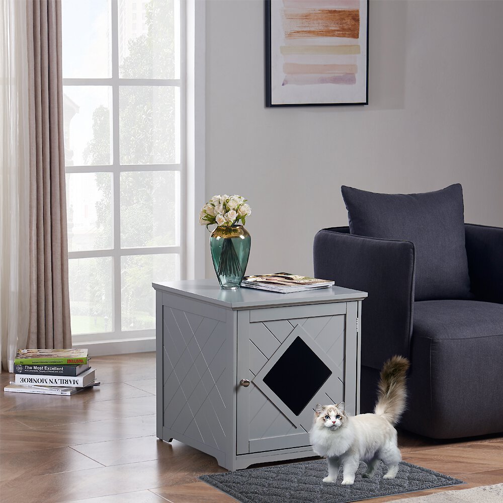 UNIPAWS Decorative Diamond-Design Cat Litter Box Enclosure, Gray ...