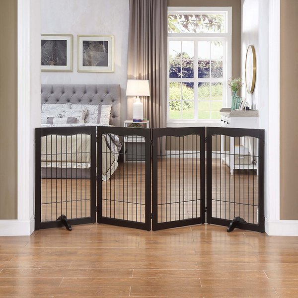 Discontinued - UNIPAWS 4 Panel Wooden Wire Dog Gate - Chewy.com