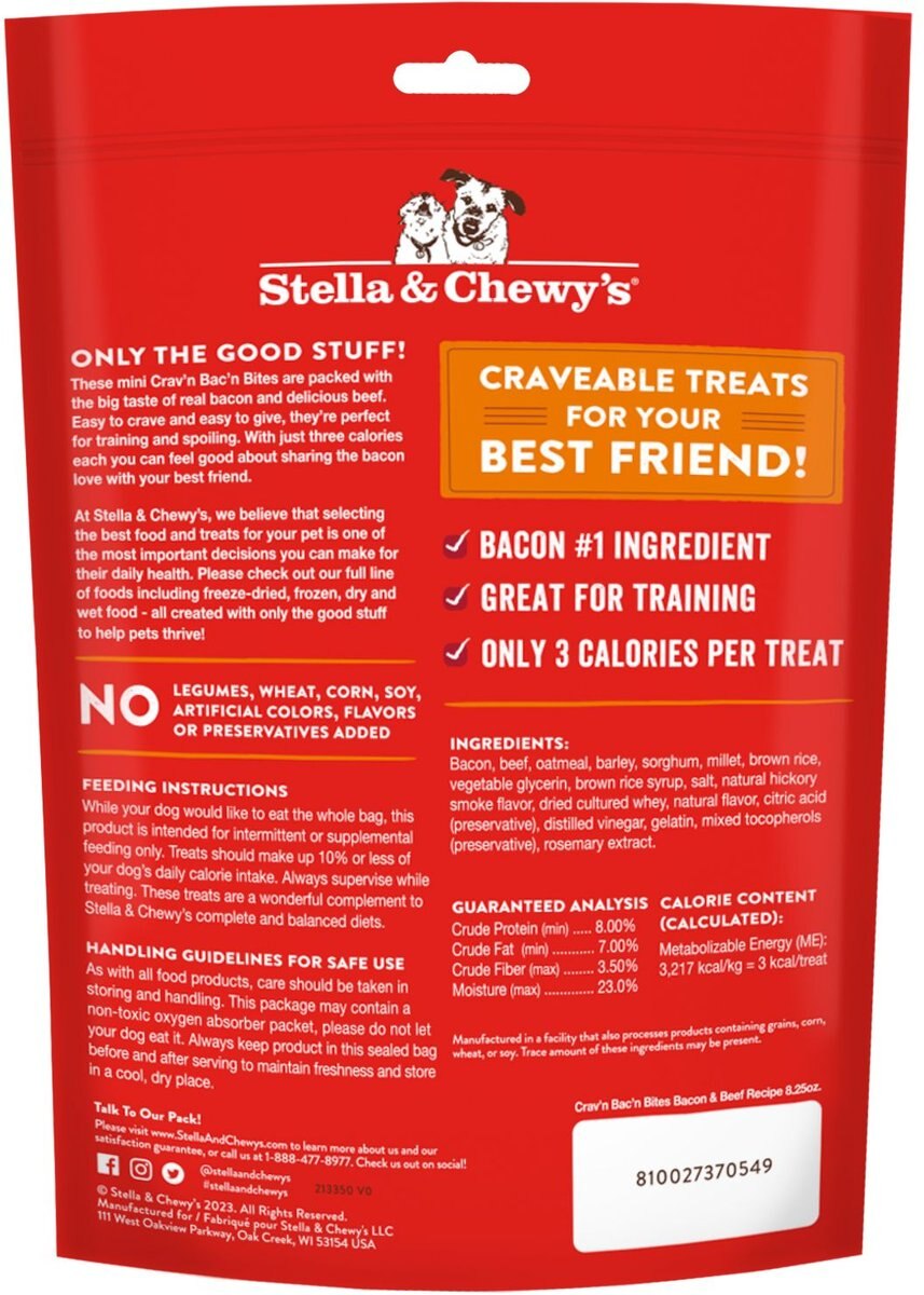Stella & Chewy's Crav'n Bac'n Bites Bacon & Beef Recipe Dog Treats