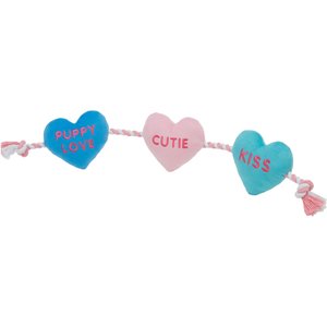 Frisco Valentine Candy Hearts Plush with Rope Squeaky Dog Toy, Large