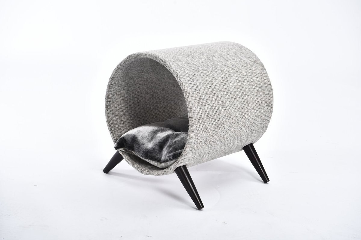 CAT CRAFT 15in Tunnel Wooden Legs Elevated Cat Bed, Grey