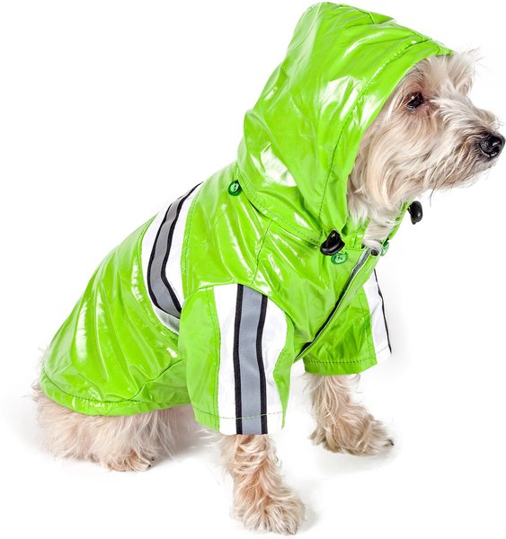 Pet Life Reflecta-Glow Reflective Waterproof Adjustable PVC Dog Raincoat, Green, Medium slide 1 of 5