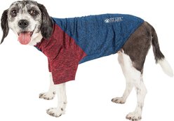 Pet Life Active Hybreed 4-Way Stretch Two-Toned Performance Dog T-Shirt, Blue/Maroon, Large