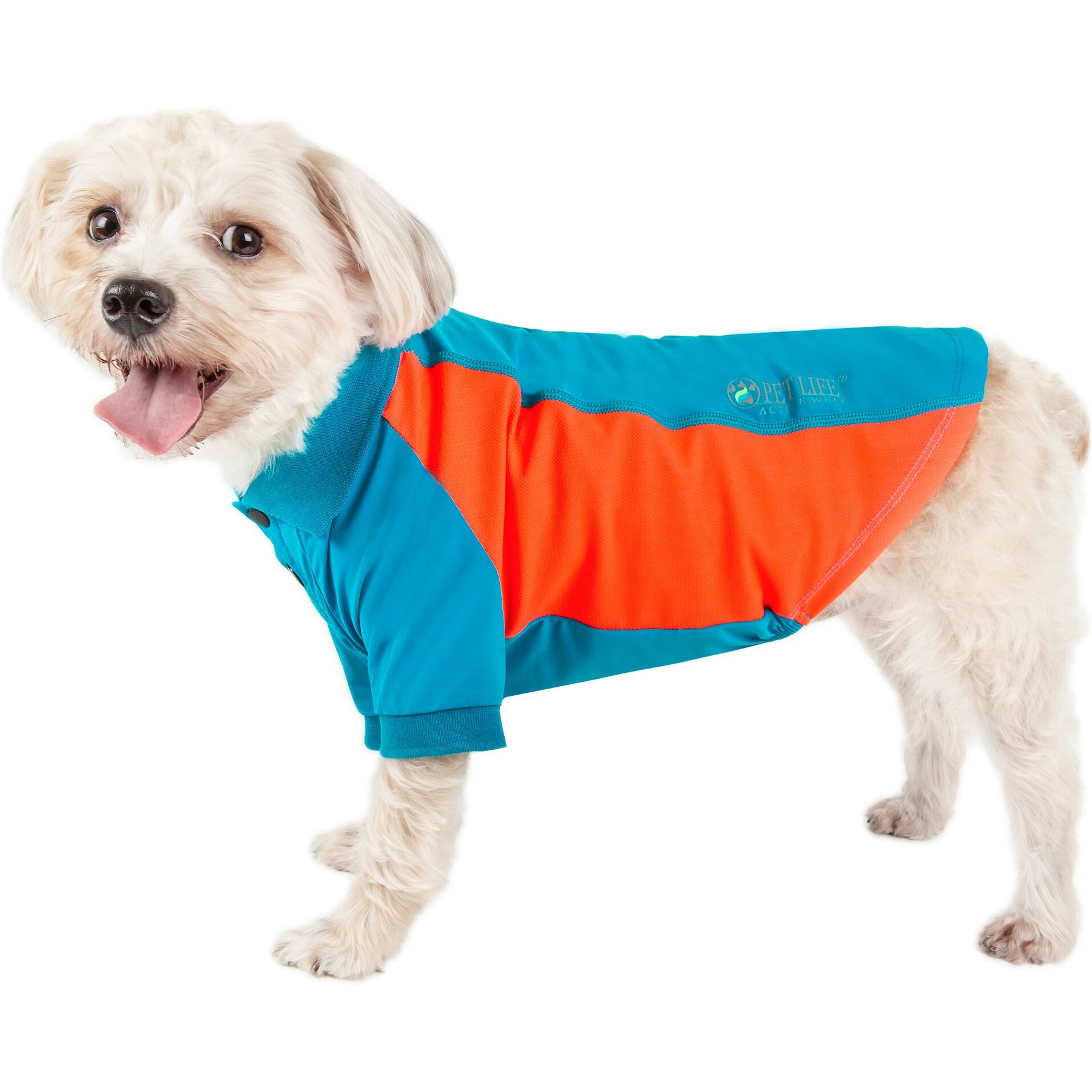 Pet Life Active Barko Pawlo Relax-Stretch Wick-Proof Performance Dog Polo T-Shirt, Light Blue, Large