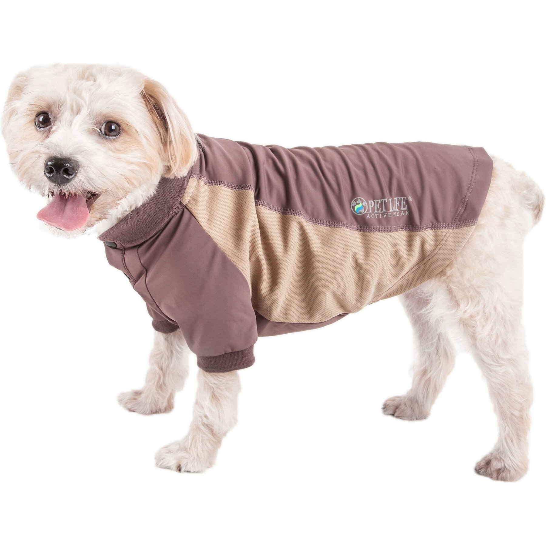 Pet Life Active Barko Pawlo Relax-Stretch Wick-Proof Performance Dog Polo T-Shirt, Brown, X-Small