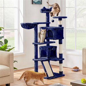 Yaheetech 57-in Plush Cat Tree & Condo, Navy Blue