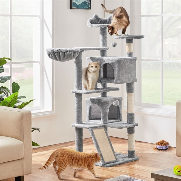 YAHEETECH 59in Plush Cat Tree & Condo, Dark Gray