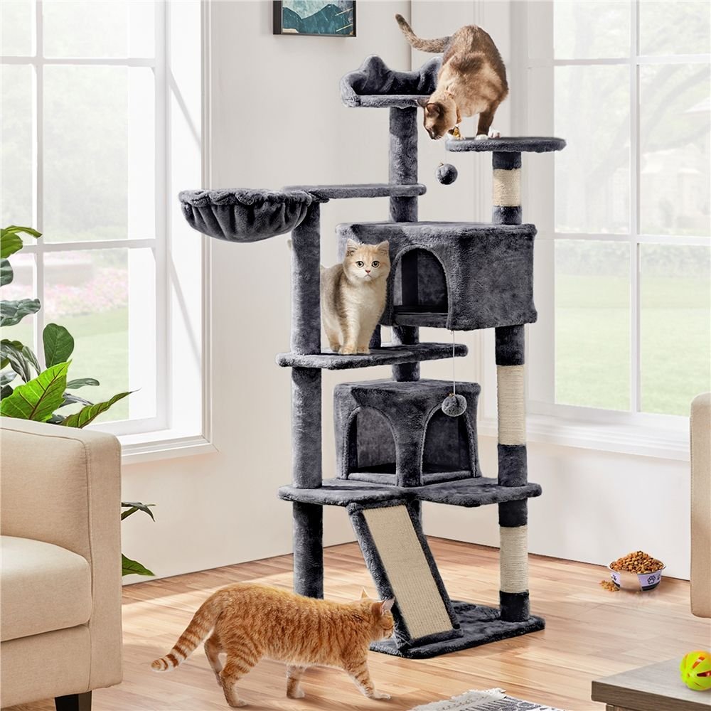 YAHEETECH 57-in Plush Cat Tree & Condo, Dark Gray - Chewy.com