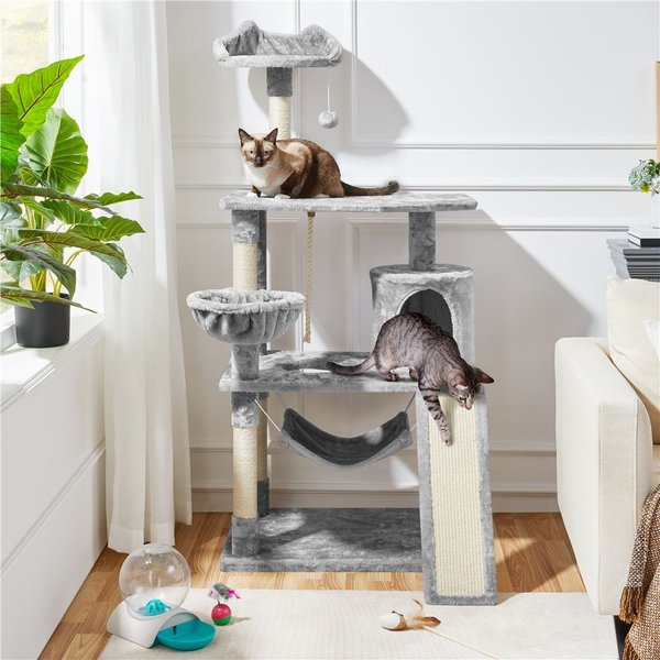 YAHEETECH 60.5in Plush Cat Tree & Condo, Light Gray