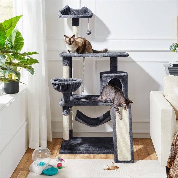 YAHEETECH 63.5in Plush Cat Tree & Condo, Dark Gray
