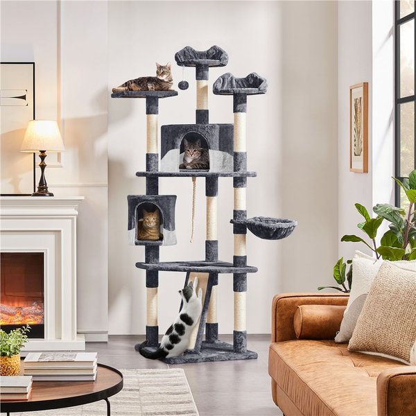 YAHEETECH 79in Plush Cat Tree & Condo, Dark Gray/White