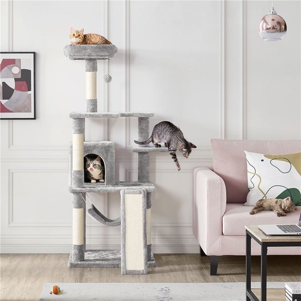 YAHEETECH 60.5in Plush Cat Tree & Condo, Light Gray