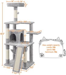 Yaheetech 60.5-in Plush Cat Tree & Condo, Light Gray slide 2 of 9