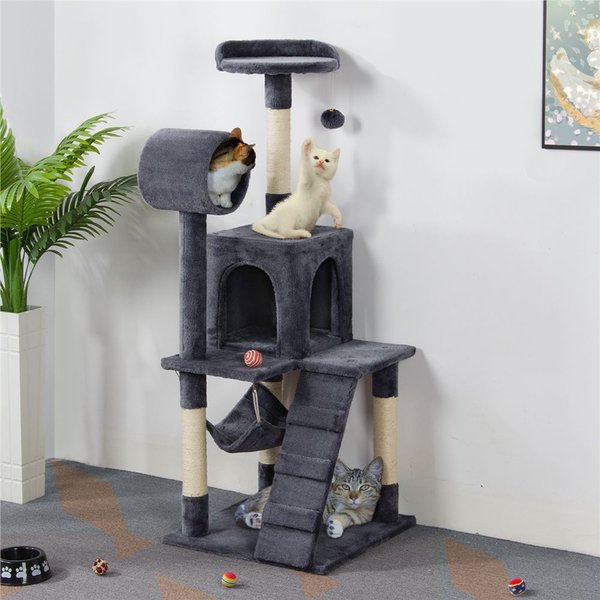Yaheetech 51-in Plush Multi-Cat Kitten Tree & Condo, Dark Gray slide 1 of 10