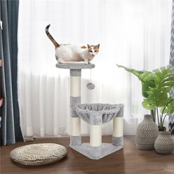 Yaheetech 27-in Plush Cat Tree & Condo, Light Gray