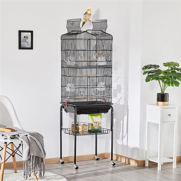 Yaheetech 64-in Open Top Metal Parrot Cage with Detachable Rolling Stand, Black slide 1 of 9