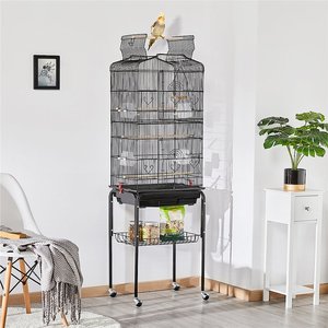 Yaheetech 64-in Open Top Metal Parrot Cage with Detachable Rolling Stand, Black