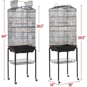 Yaheetech 64-in Open Top Metal Parrot Cage with Detachable Rolling Stand, Black