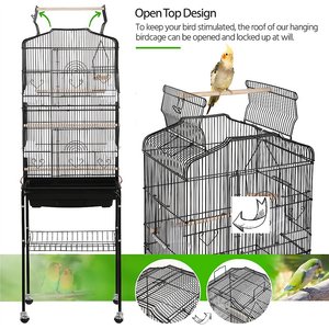 Yaheetech 64-in Open Top Metal Parrot Cage with Detachable Rolling Stand, Black