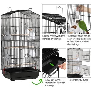 Yaheetech 64-in Open Top Metal Parrot Cage with Detachable Rolling Stand, Black