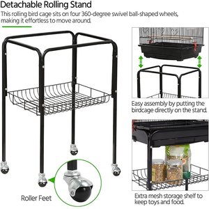 Yaheetech 64-in Open Top Metal Parrot Cage with Detachable Rolling Stand, Black