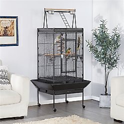 Yaheetech 68.5-in Rolling Bird Cage & Playtop, Hammertone Black