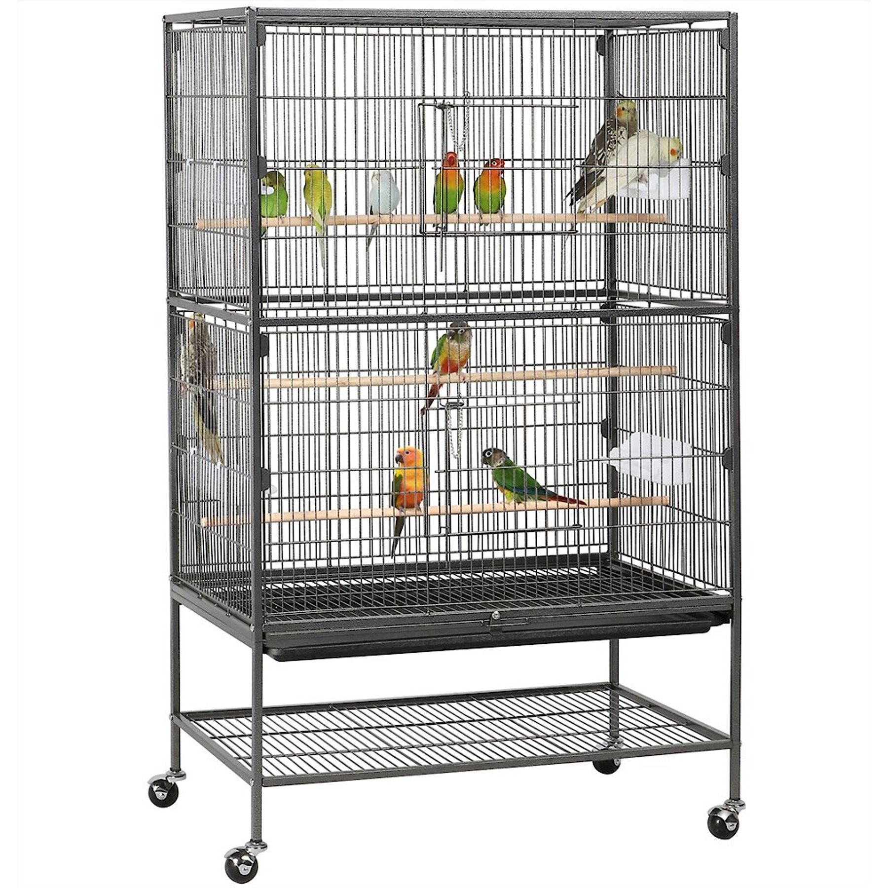 YAHEETECH Large Bird Rolling Cage & Storage Shelf, Hammered Black, 52 ...