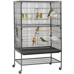 Yaheetech 52-in H Large Bird Rolling Cage & Storage Shelf, Hammered Black