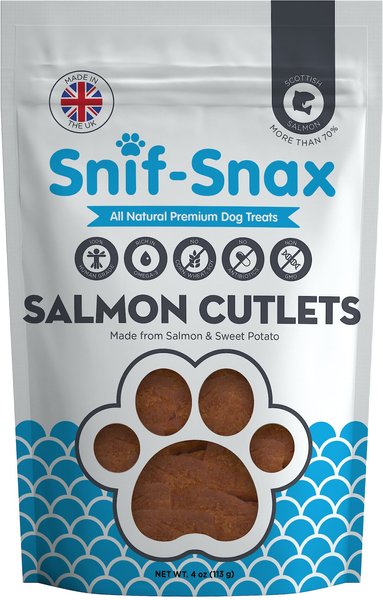 Snif-Snax Smoked Salmon & Sweet Potato Cutlets Grain-Free Dog Treats, 4-oz bag slide 1 of 4