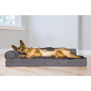 FurHaven Plush Deluxe Chaise Orthopedic Cat & Dog Bed with Removable Cover, Platinum Gray, Jumbo