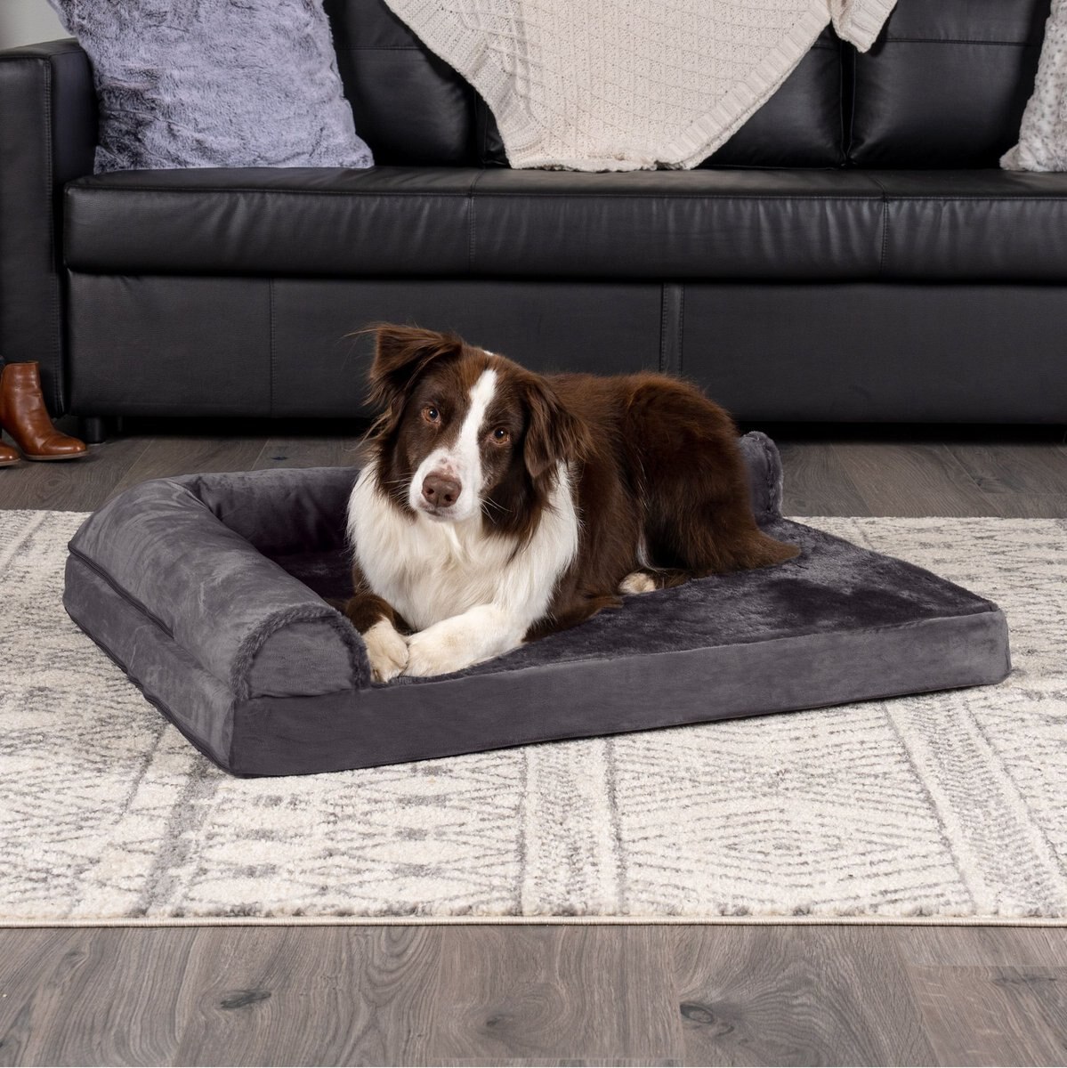 FurHaven Plush Deluxe Chaise Memory Top Cat & Dog Bed with Removable Cover