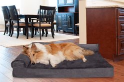 FurHaven Plush Deluxe Chaise Cooling Gel Cat & Dog Bed with Removable Cover, Platinum Gray, Jumbo