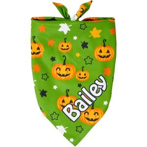 Frisco Halloween Pumpkins Personalized Dog & Cat Bandana, Green, Large