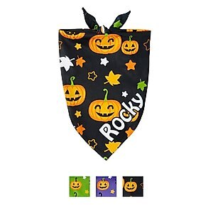 Frisco Halloween Pumpkins Personalized Dog & Cat Bandana, Black, Large