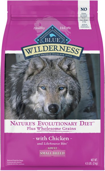 Blue Buffalo Wilderness Nature's Evolutionary Diet Plus Wholesome Grains Chicken, Oats & Barley Small Breed Adult Dry Dog Food, 4.5-lb bag slide 1 of 9