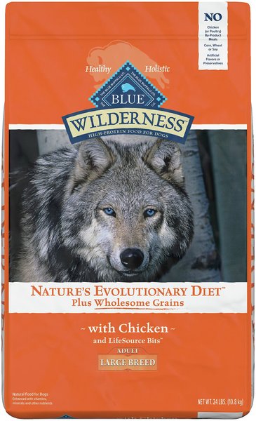 Blue Buffalo Wilderness Nature's Evolutionary Diet Plus Wholesome Grains Chicken, Oats & Barley Large Breed Adult Dry Dog Food, 24-lb bag slide 1 of 9