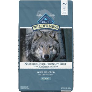 Blue Buffalo Wilderness Nature's Evolutionary Diet Plus Wholesome Grains Chicken, Oats & Barley Adult Dry Dog Food, 24-lb bag