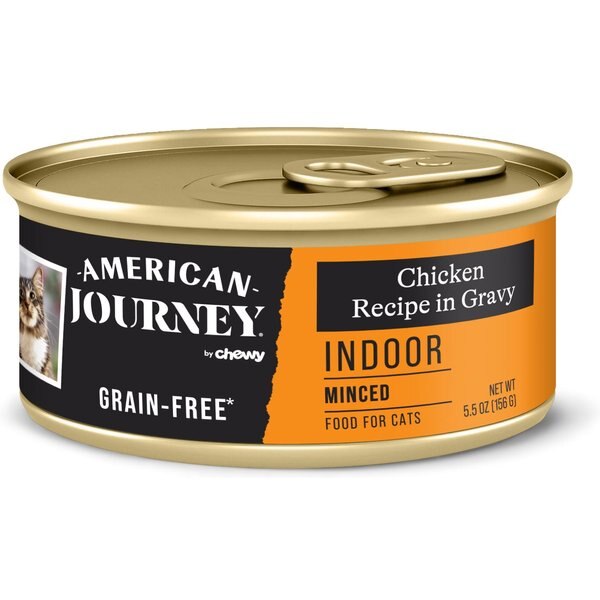 AMERICAN JOURNEY Indoor Minced Chicken Recipe in Gravy GrainFree Canned Cat Food, 5.5oz, case
