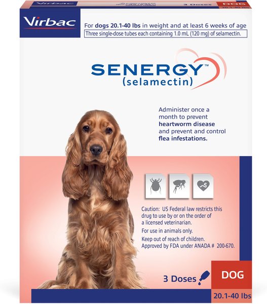 Senergy Topical Solution for Dogs, 20.1-40 lbs, (Red Box), 3 Doses (3-mos. supply) slide 1 of 4
