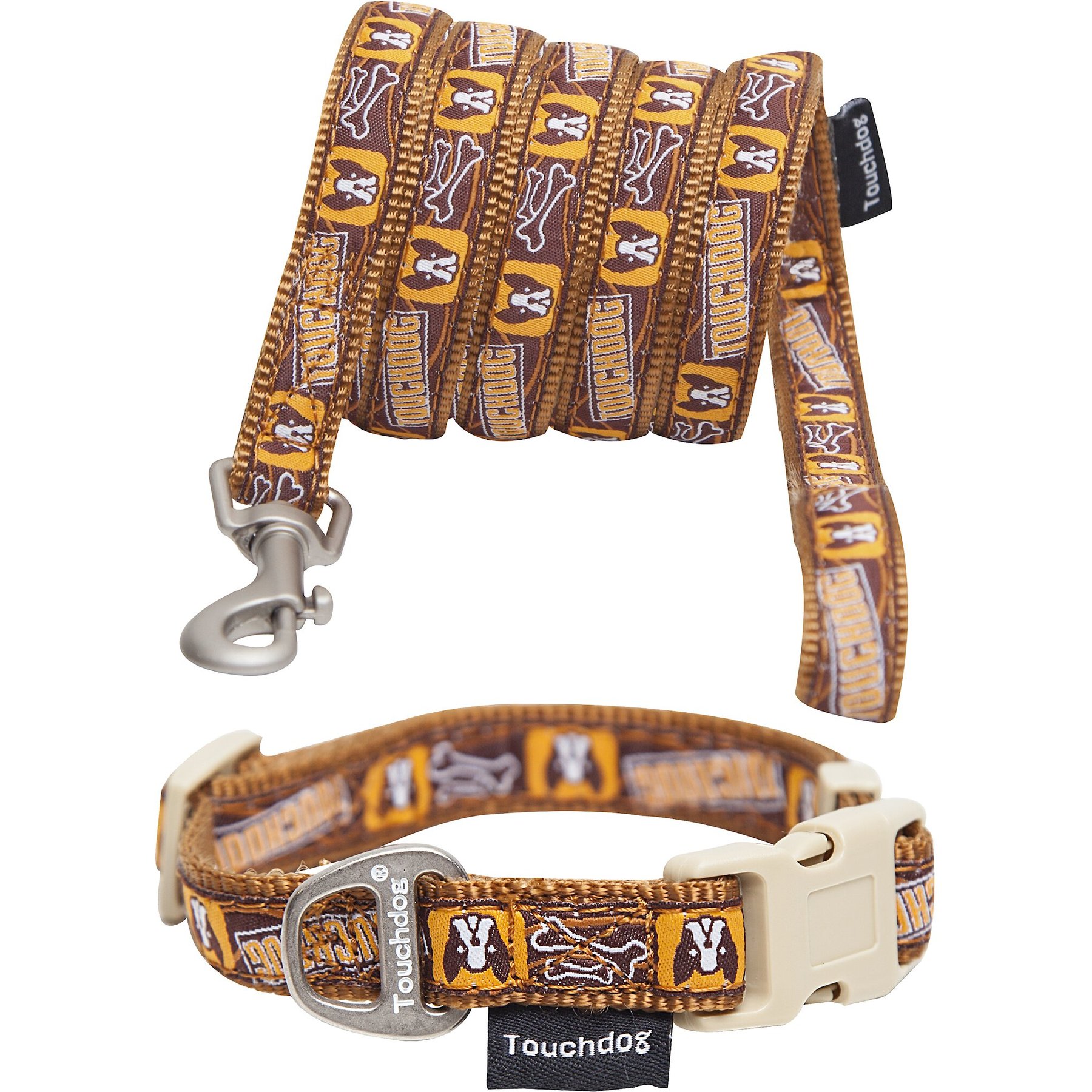 Touchdog Caliber Designer Embroidered Fashion Dog & Cat Leash & Collar, Brown, Medium