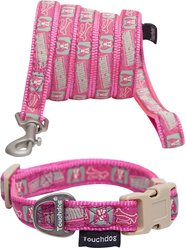 Touchdog Caliber Designer Embroidered Fashion Dog & Cat Leash & Collar, Pink, Medium