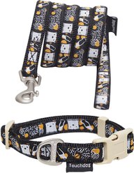 Touchdog Caliber Designer Embroidered Fashion Dog & Cat Leash & Collar, Black, Medium