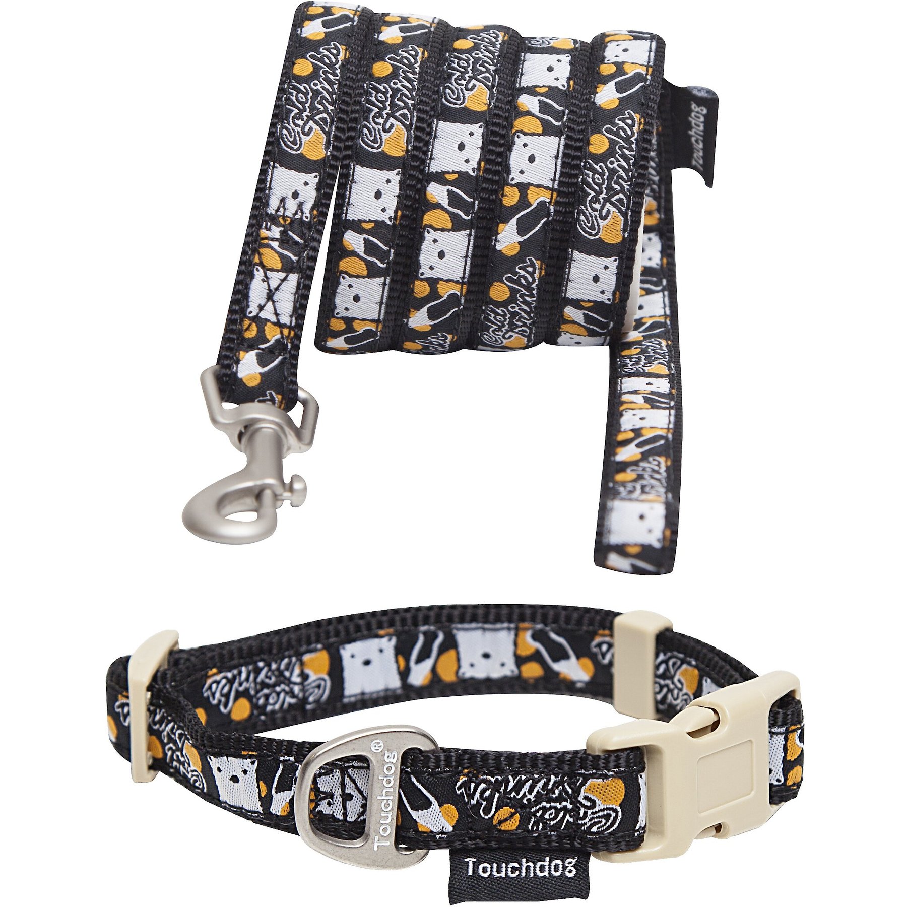 Touchdog Caliber Designer Embroidered Fashion Dog & Cat Leash & Collar, Black, Medium