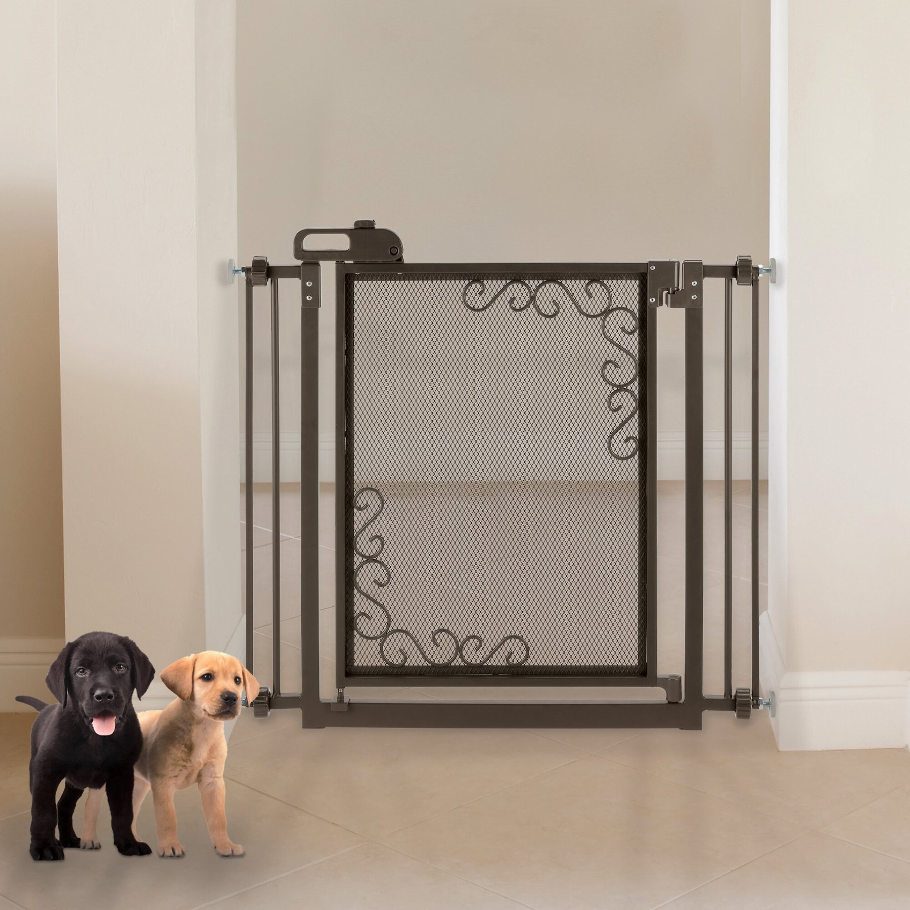 Richell One-Touch Metal Mesh Dog Gate, Antique Bronze