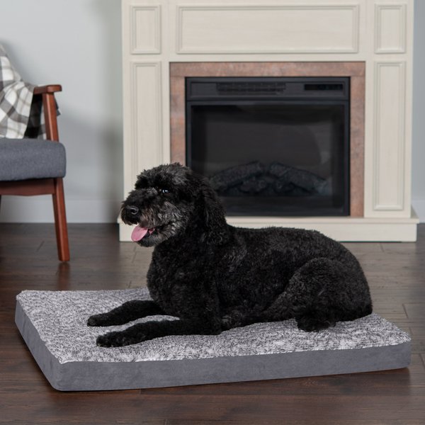 FurHaven Faux Fur & Suede Deluxe Cooling Gel Dog & Cat Mattress, Stone Gray, Large slide 1 of 9