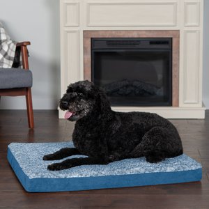 FurHaven Faux Fur & Suede Deluxe Cooling Gel Dog & Cat Mattress, Marine Blue, Large