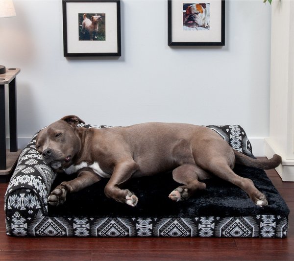 FurHaven Southwest Kilim Orthopedic Deluxe Chaise Dog & Cat Bed, Black Medallion, Large slide 1 of 9